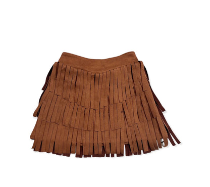 Brown Fringe Suede Skirt