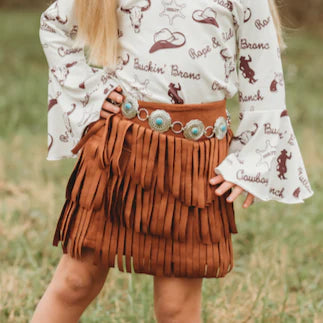 Brown Fringe Suede Skirt